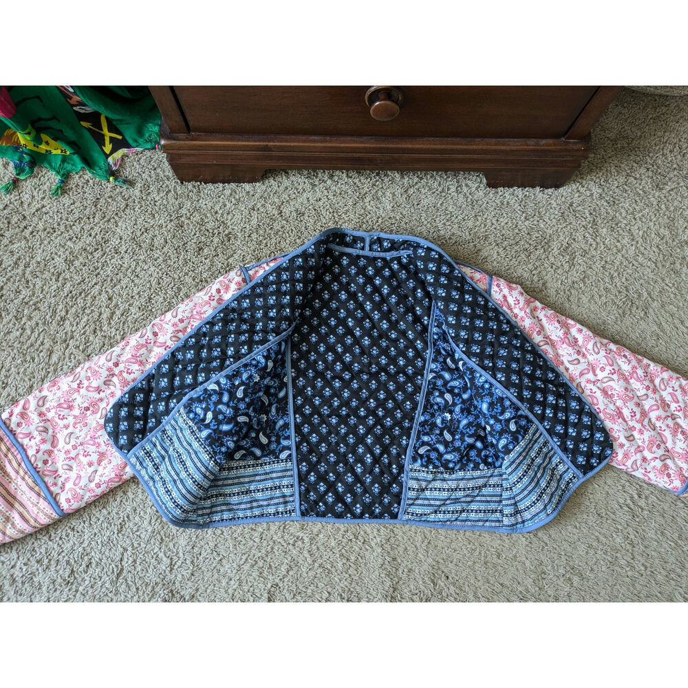 Reversible Quilted Jacket Womens M/L Pink-Blue Floral Paisley Whimsical Cottage - Picture 7 of 12